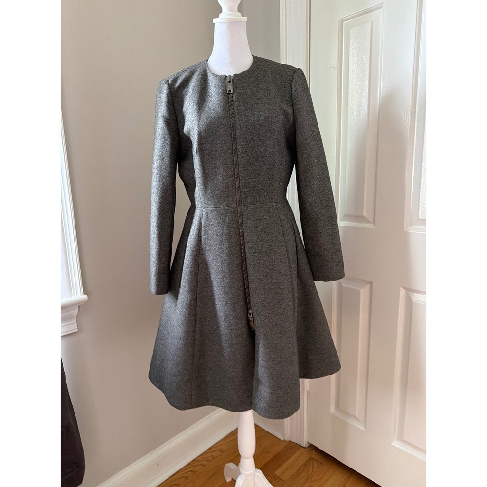 DKNY Wool Silk Cashmere Fit and Flare Zippered Coat Gray Women's Size 6